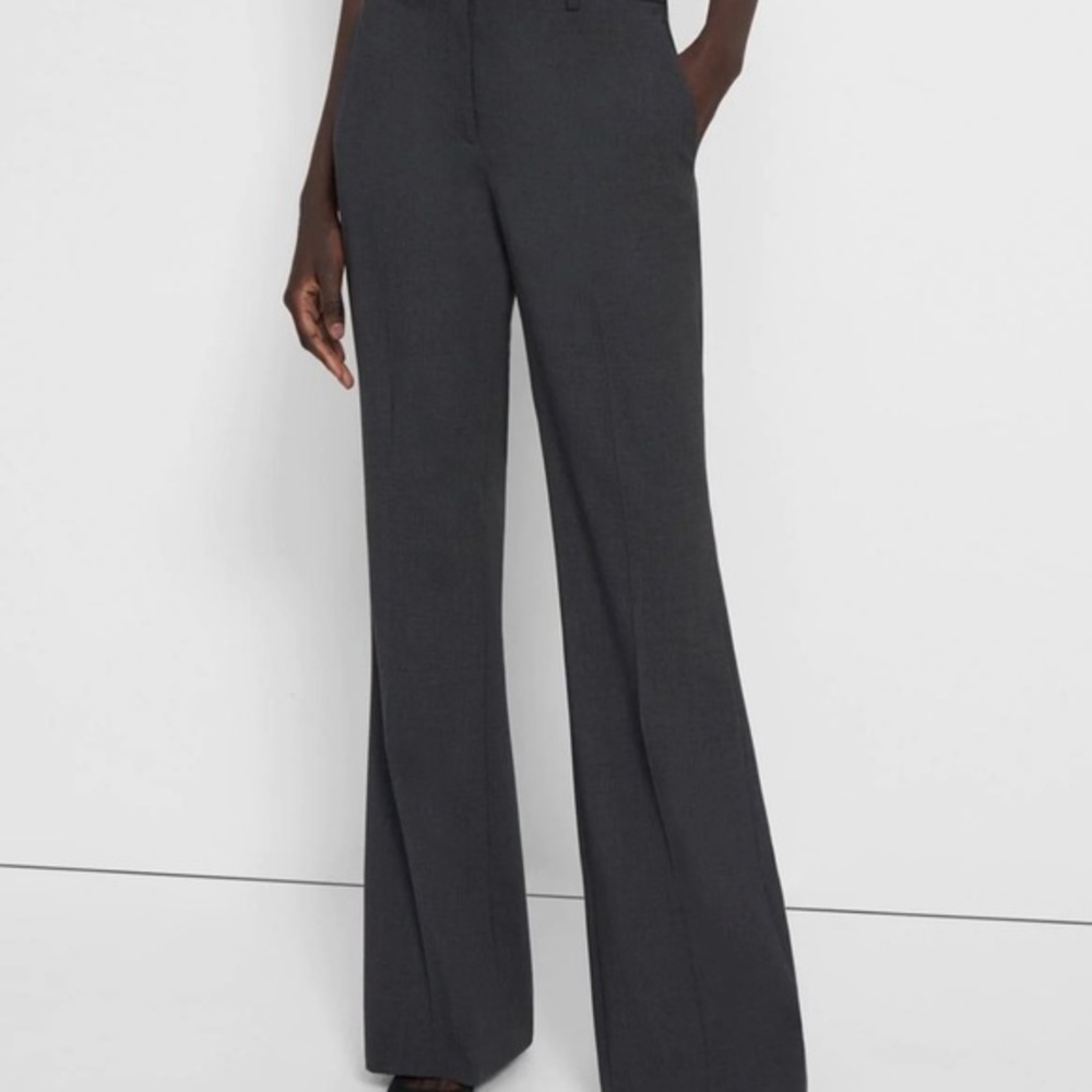 Theory Demitria trousers gray wool blend flare leg, pants/ slacks, Sz 8 Mid rise
